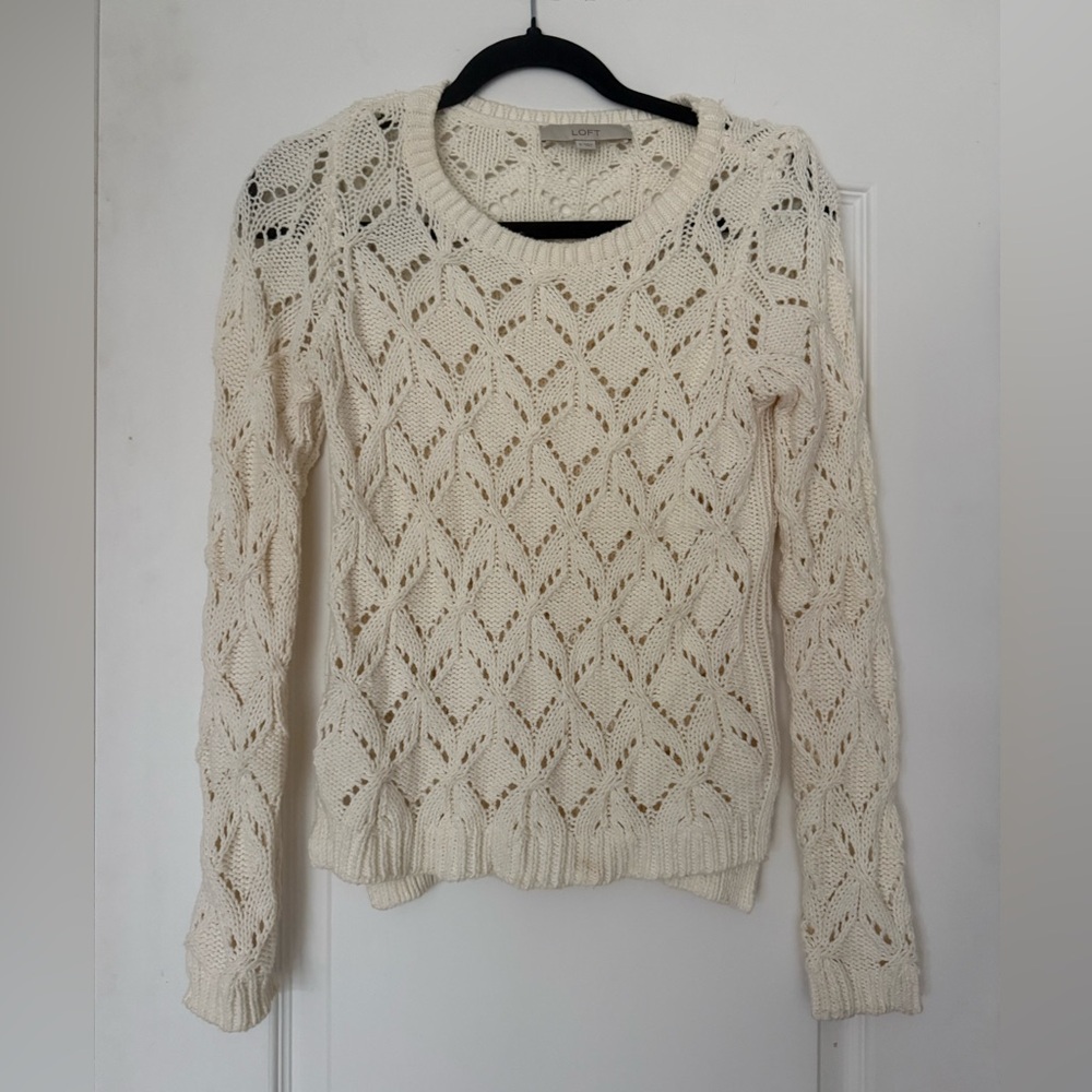 LOFT Cream Open-Knit Sweater Medium